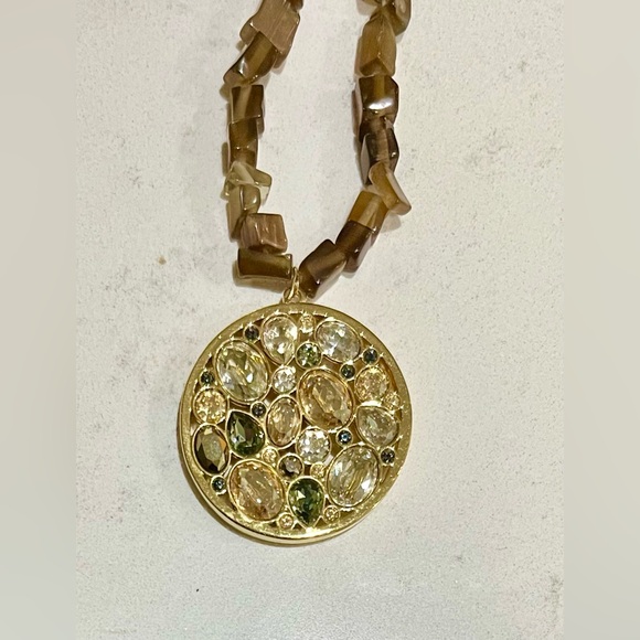 Upcycled VTG Swarovski Dorado Pendant/Tiger Eye Leather Powerhouse Necklace, EUC - Picture 11 of 13